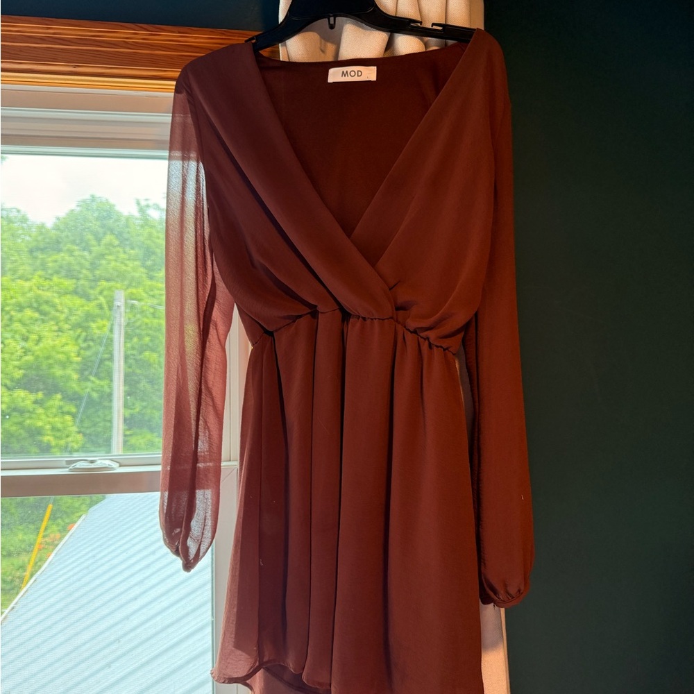 Elegant Long Sleeve Maroon Dress